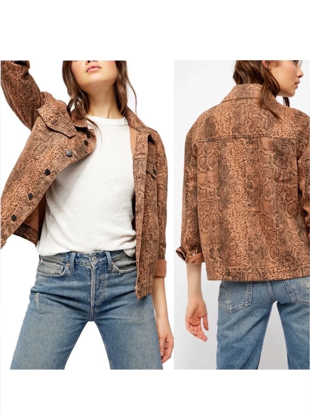 Free People jacket is a brown and black snake-printed denim jacket Size S - Picture 3 of 13